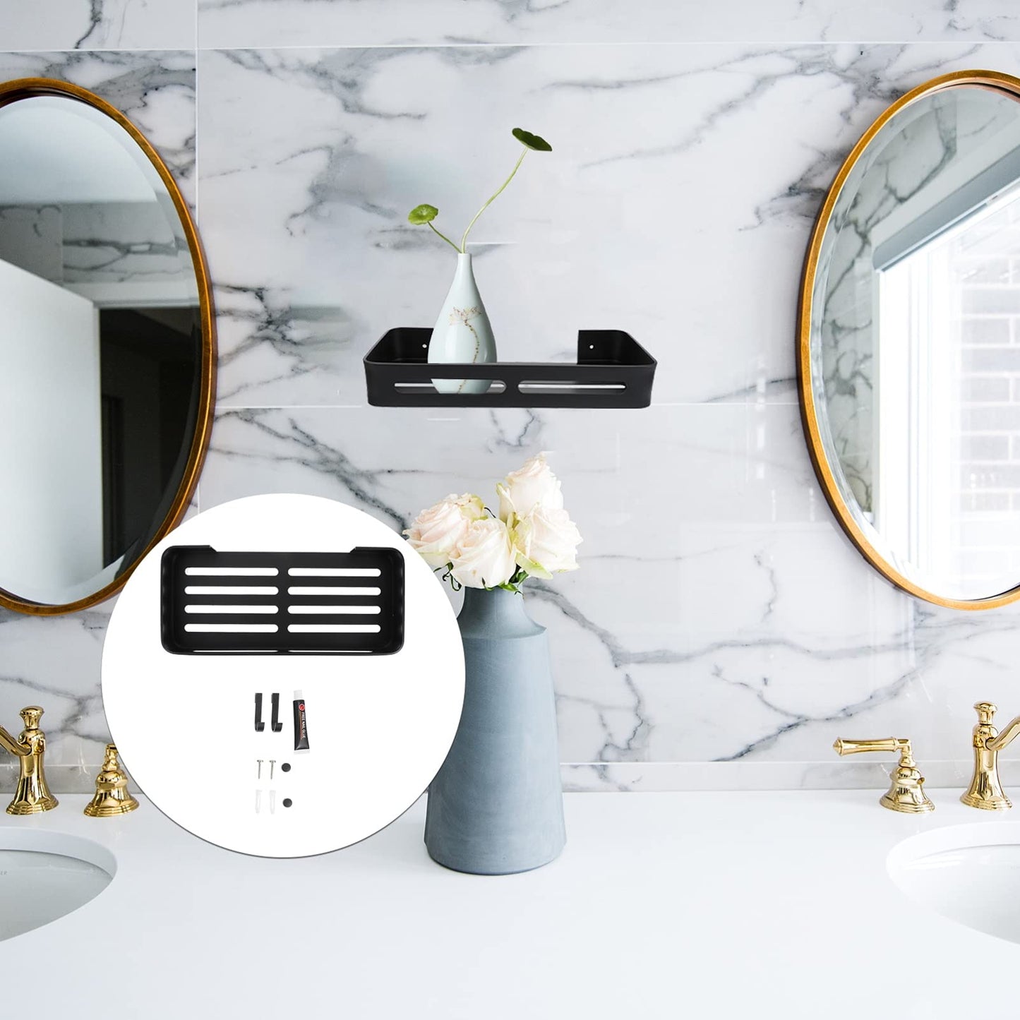 Square Shelf Bathroom Storage Rack Bathroom Storage Basket Corner Shower Shower Rack Corner Wall Mount Shower Basket Bathroom Corner Space Aluminum Frame Household