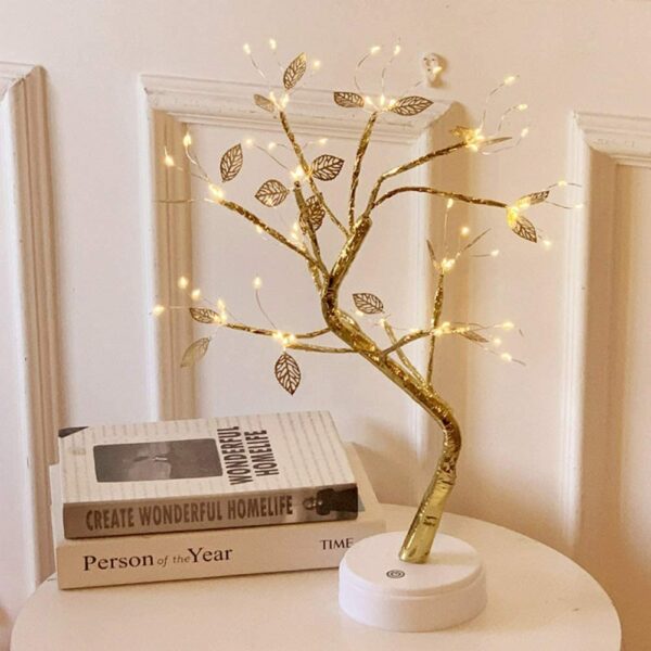 D-3 72 LED Golden Leaves Tree Table Lamp With Base DC USB /Battery Operated