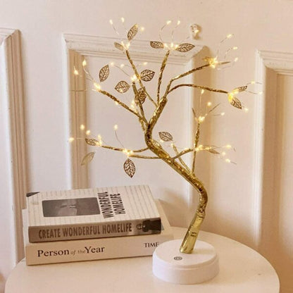 D-3 72 LED Golden Leaves Tree Table Lamp With Base DC USB /Battery Operated