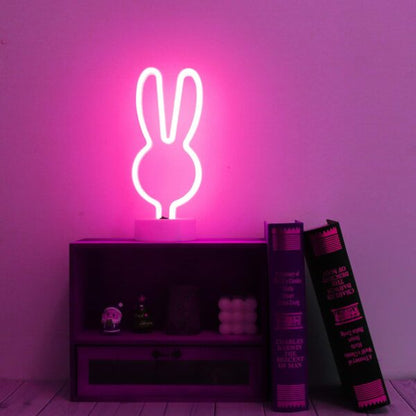 B-13 USB DC Cable or Battery Operated Bunny Ear Neon Lamp with Base