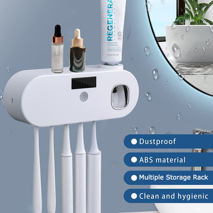 Wall Mounted Toothbrush Holder with Toothpaste Dispenser, Electric Toothbrush Holder for Bathroom, Smart Clean Toothbrush Organizer with 5 Brush Slots, Toothbrush Organizer for Ladies Baby Family