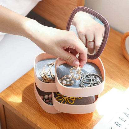 MYHEART® 4-Layer Rotatable Jewelry Accessory Storage Tray with Lid for Rings Bracelets,Dressing table cosmetic Small Jewelry Box Earring Holder for Women, Jewelry Storage Box