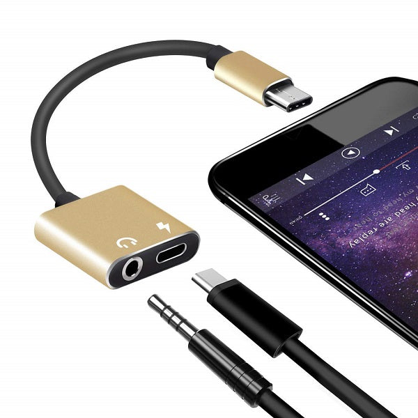 JH-020 Type C To 3.5mm + Type C Audio Adapter