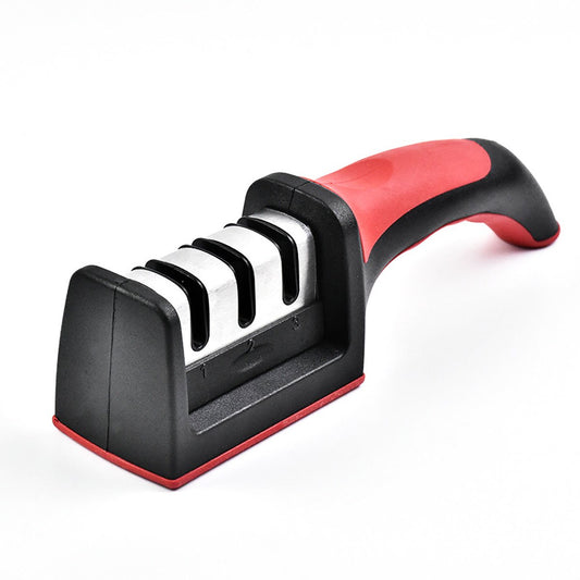 ResArea Knife and Scissor Sharpeners 3 Stage Knife Sharpener 3-in-1 Knife and Scissors Sharpener with Non-Slip Grip for Kinds of Knives Sharpening Tool Kitchen Gadget Red