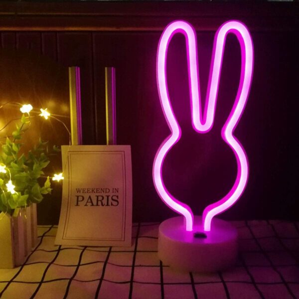 B-13 USB DC Cable or Battery Operated Bunny Ear Neon Lamp with Base