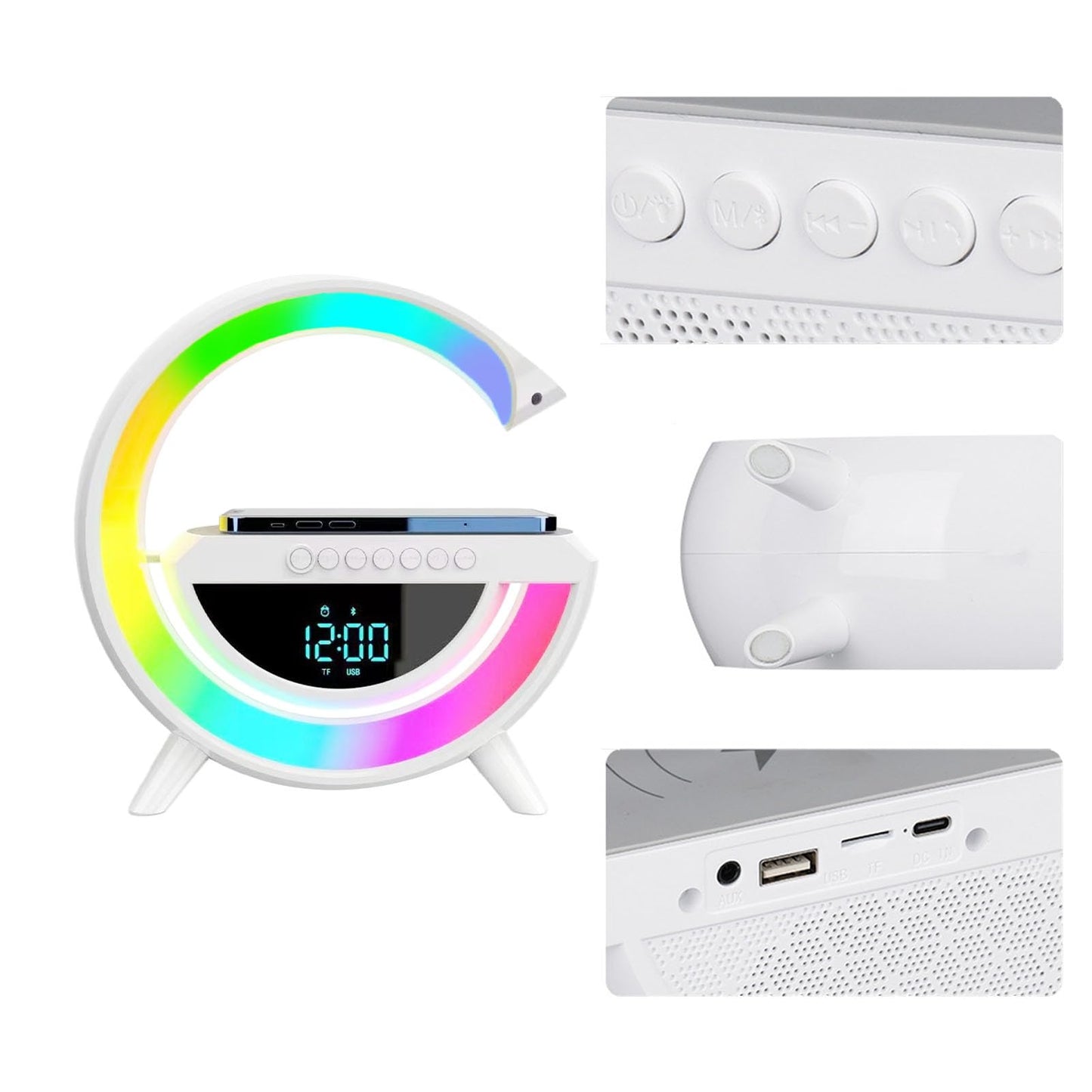 Wireless Speaker Charger,Smart Lamp Speaker With Wireless Charger,Dimmable Night Light G Speaker Lamp, Atmosphere Night Light Wireless Pho Ne Charger G Lamp With Sunrise Alarm Clock
