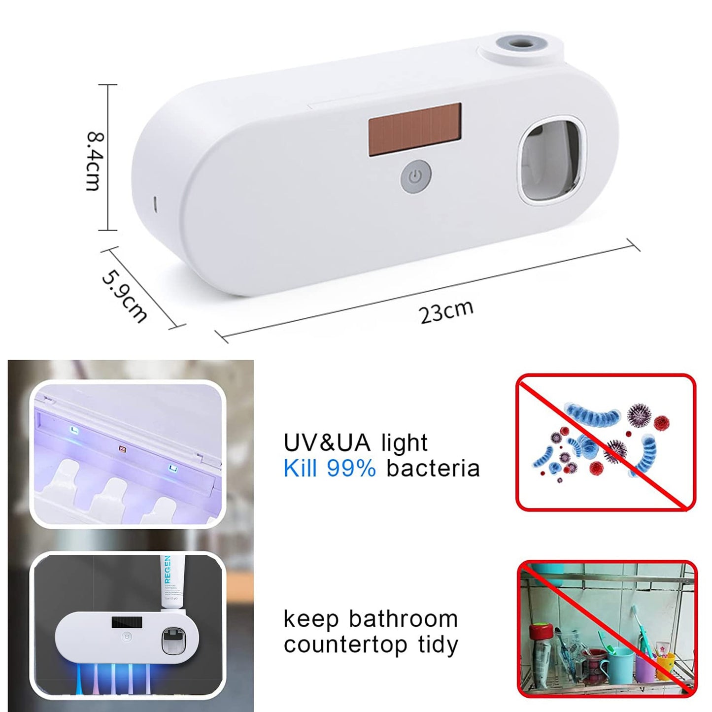 Wall Mounted Toothbrush Holder with Toothpaste Dispenser, Electric Toothbrush Holder for Bathroom, Smart Clean Toothbrush Organizer with 5 Brush Slots, Toothbrush Organizer for Ladies Baby Family