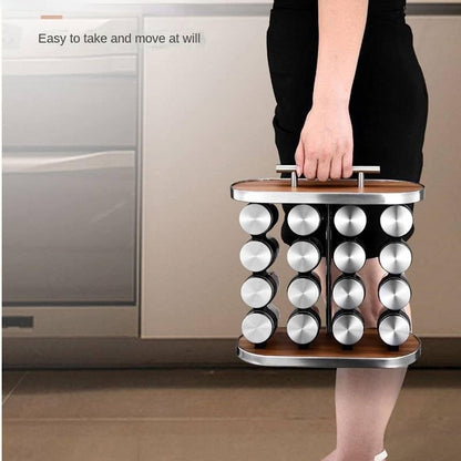 Spice Rack Organizer with 12 Empty Spice Jars for Cabinet Countertop spice Imitation Wood Portable seasoning Stainless Steel Storage Rack Stand Holder for Kitchen Hotel