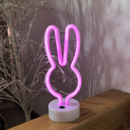 B-13 USB DC Cable or Battery Operated Bunny Ear Neon Lamp with Base