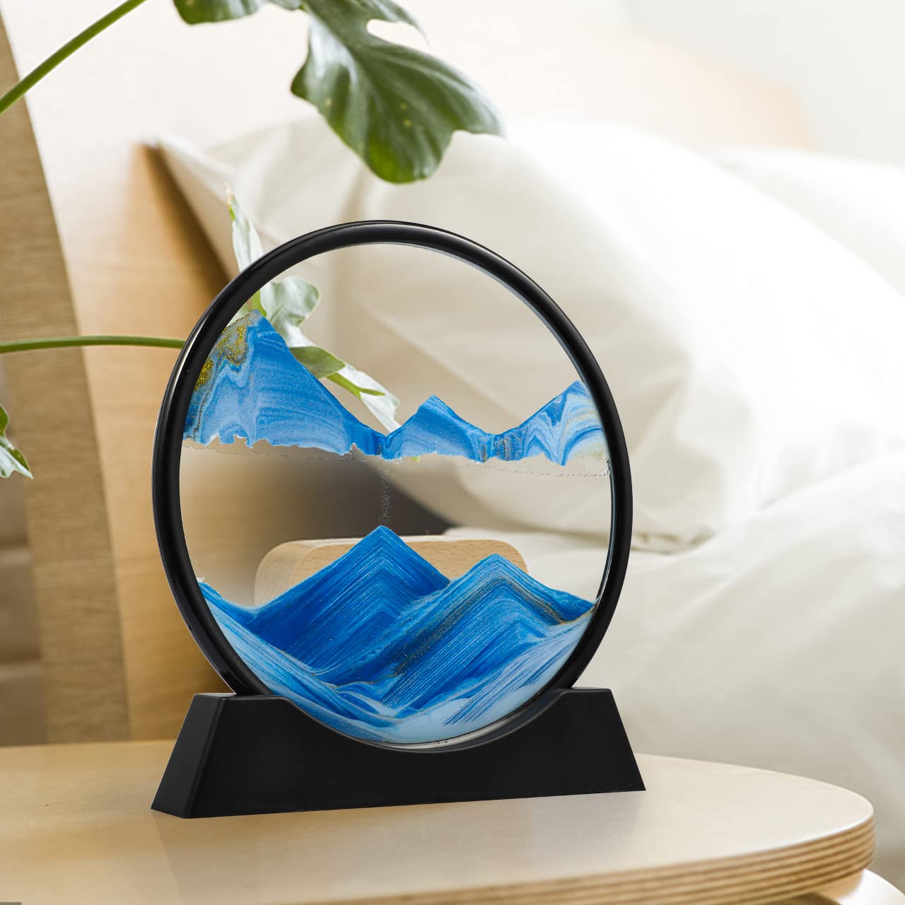 Dynamic Sand Art Picture 10 Inch Large Round Glass Moving Sand 3D Liquid Sand Frame Sand Landscape Art Desktop Decoration for Home Office