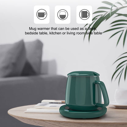 Rechargeable Mug Warmer, Power Saving Coffee Mug Warmer ABS Material EU Plug 220V Automatic Power Off Protection for Coffee for Office (Green)