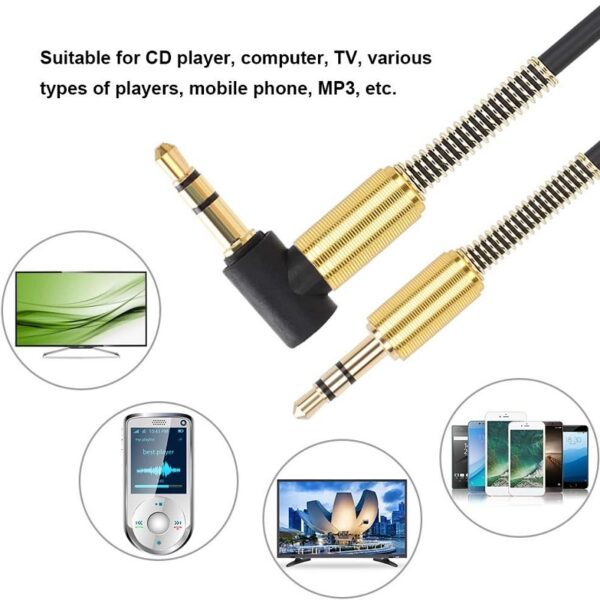 Wolulu AS-51201 90° Angle 3.5mm Spring Auxiliary Cable 1.8m