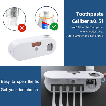 Wall Mounted Toothbrush Holder with Toothpaste Dispenser, Electric Toothbrush Holder for Bathroom, Smart Clean Toothbrush Organizer with 5 Brush Slots, Toothbrush Organizer for Ladies Baby Family