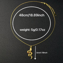 18K gold plated Plated 304 Stainless Steel Snake Pendant Necklace for   18K gold plated Snake Chain  Green & Red  like Eyes  Luxury Chinese Zodiac Jewelry Gift for Wife  Girlfriend (Valentine's/Christmas)  Year Round Wear  Durable Snake Scale  for Teenage