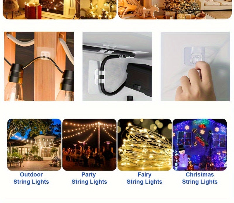 50pcs Waterproof Plastic Transparent Hanging Hook Set   Perfect for Hanging Christmas Lights  Cable ManaSynthetic Gemstoneent and Rope Organization  Suitable for Outdoor String Lights  Durable  UV Resistant Clear Self Adhesive Clips Halloween decorations