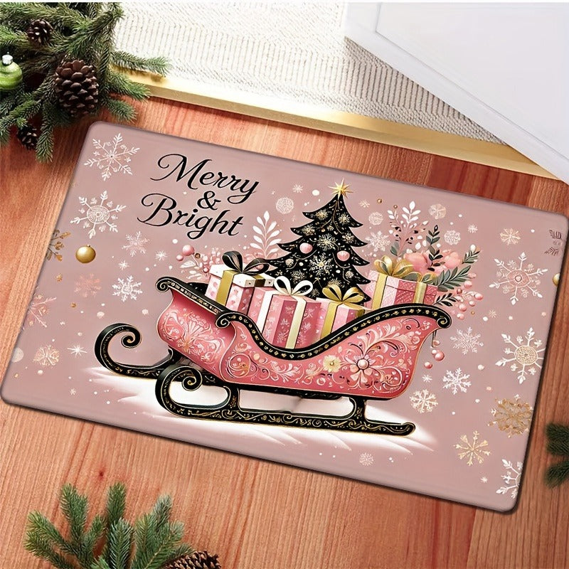 1Pc Christmas Pink Sleigh Doormat Merry & Bright Living