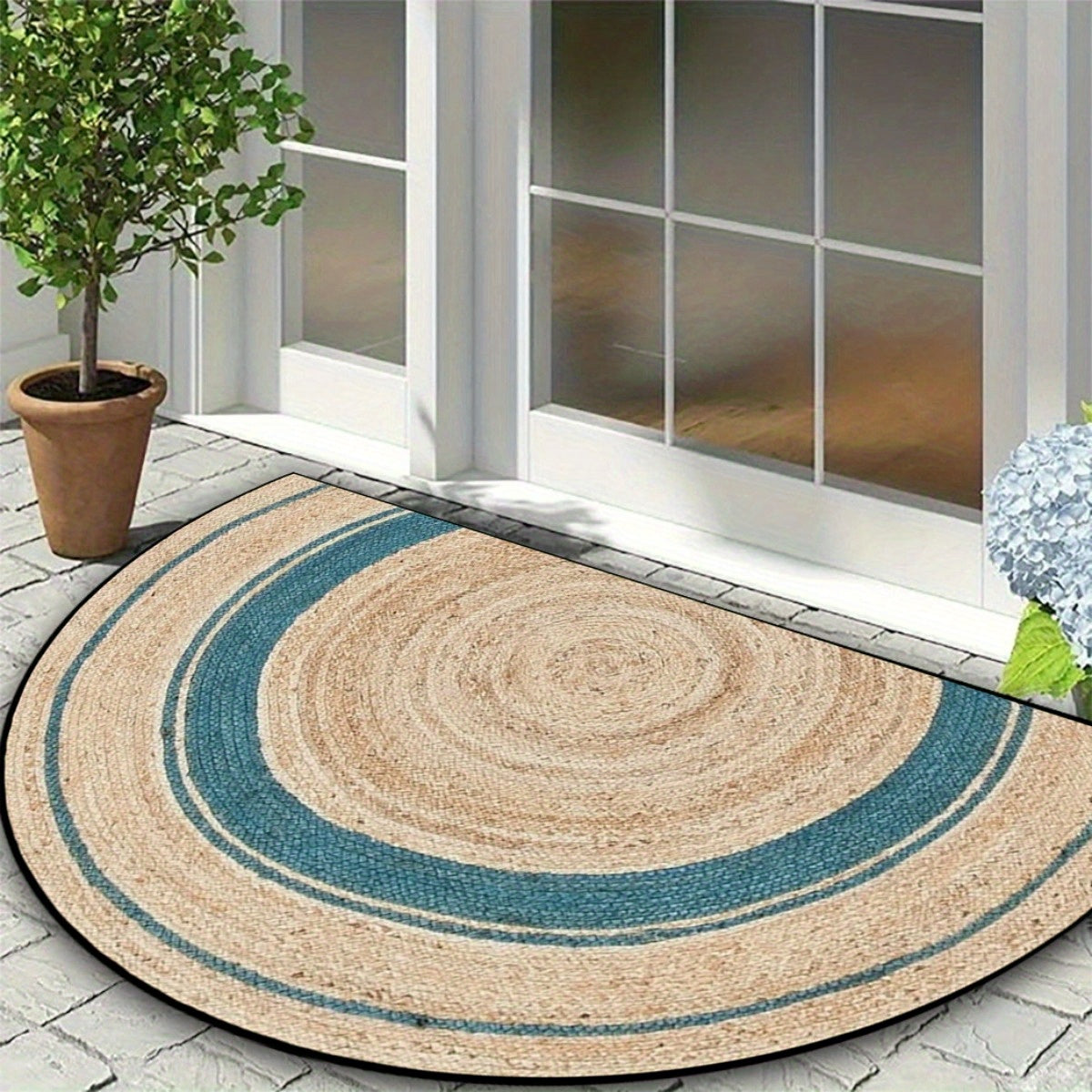1pc Boho Geometric Printed Semi Circle Door Mat   Durable  Non Slip Backing  Washable for High Traffic Areas   Ideal for Mother'S Day & Easter Spring Decor  Indoor Use  Washable Area Mat|Boho Chic Decor|Durable Backing  Washable Area Mat  2D Flat  Half Ci