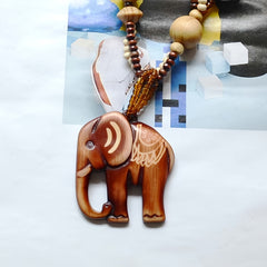Bohemian Style Wooden 1pc Handmade Elephant Pendant Necklace | Beaded Detail  Eternal Retro Charm | Unisex