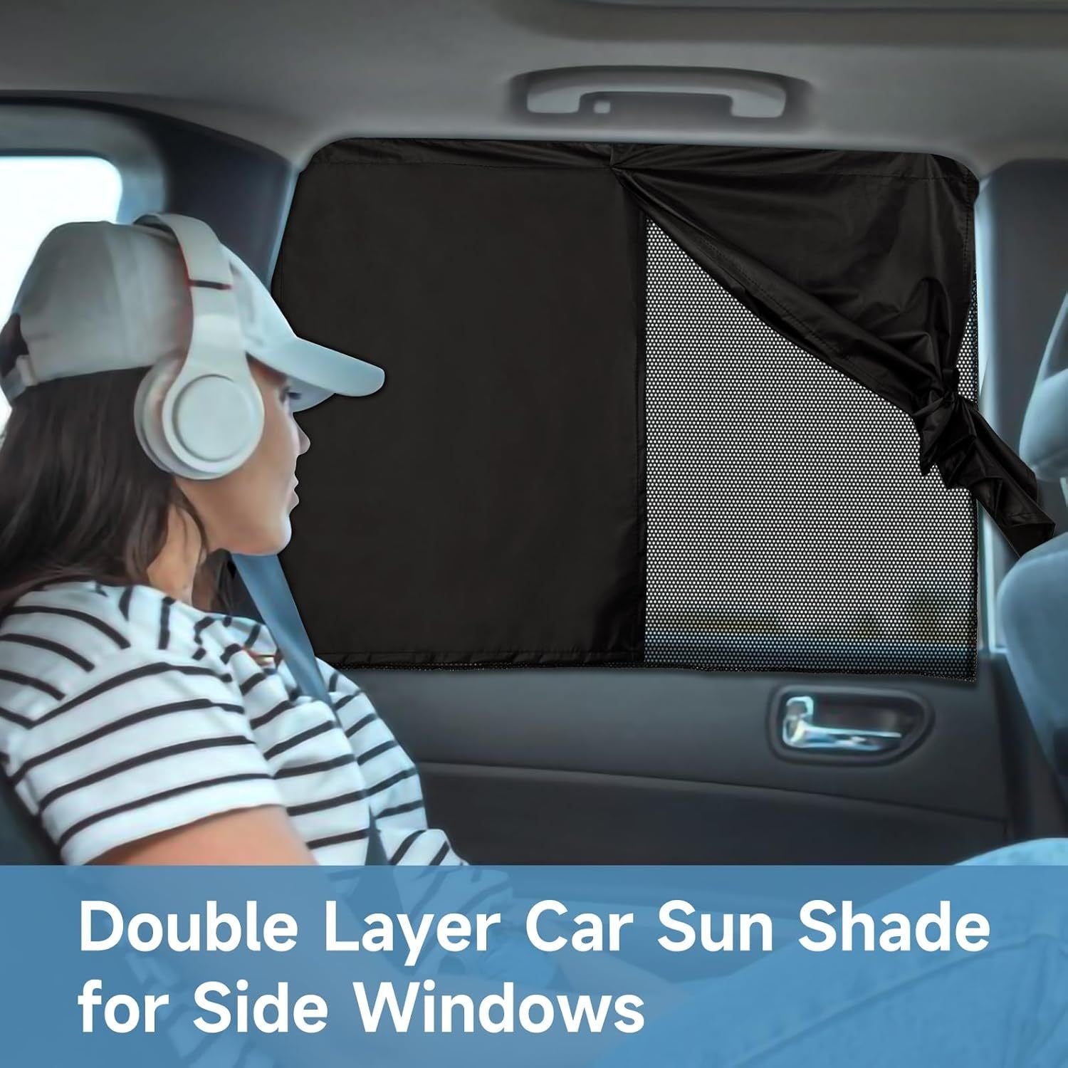 2pcs Black Car Window Shades   UV Blocking  Heat Insulating  Magnetic Privacy Curtains for Side Windows  Ideal for Camping & Outdoor Adventures  Camping Essentials | Star Pattern Design | Nonwoven Fabric