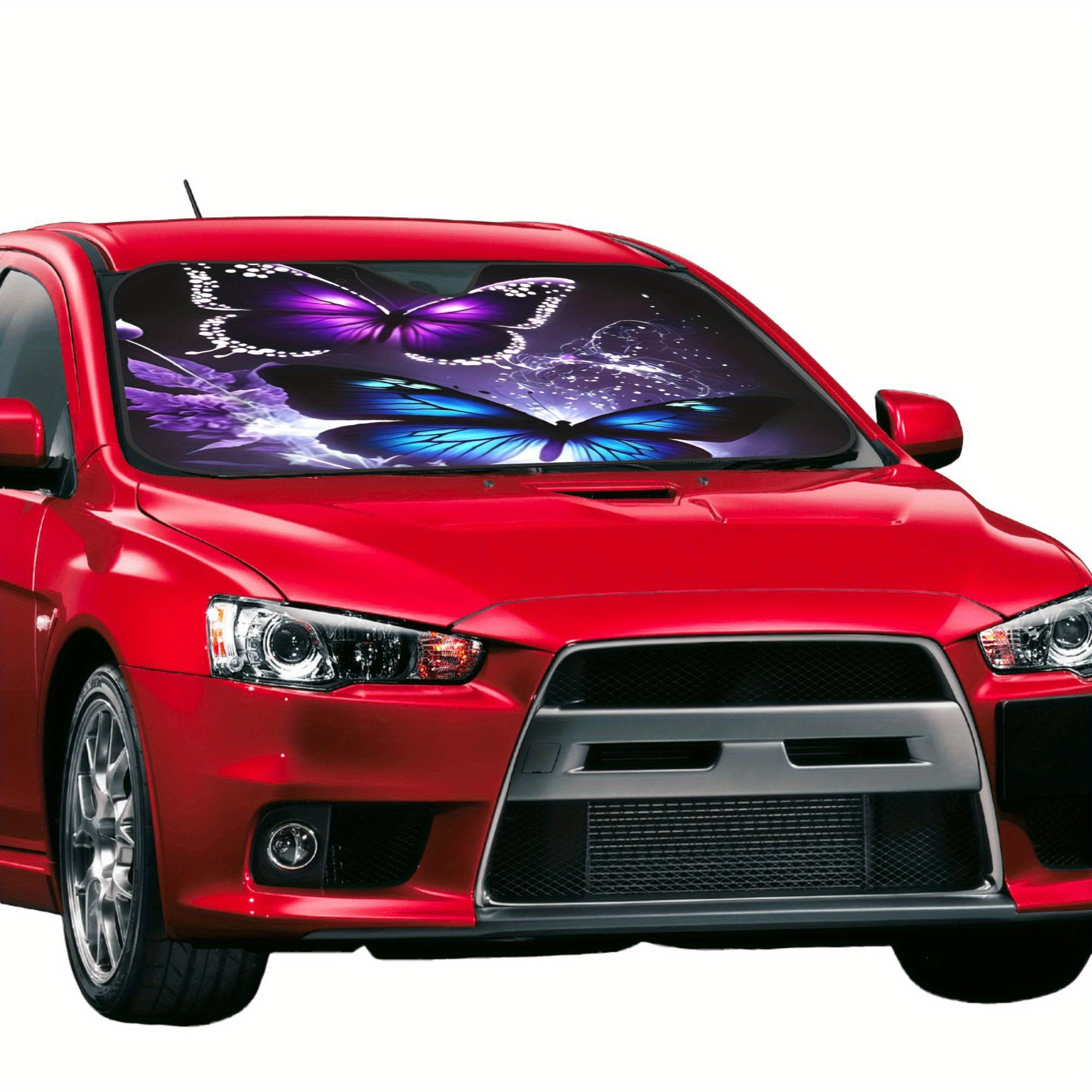 1pc Fit Car Sunshade Windshield Cover with Purple Blue Butterflies Design   Heat Insulating UV Protection  Windshield Cover for Parking