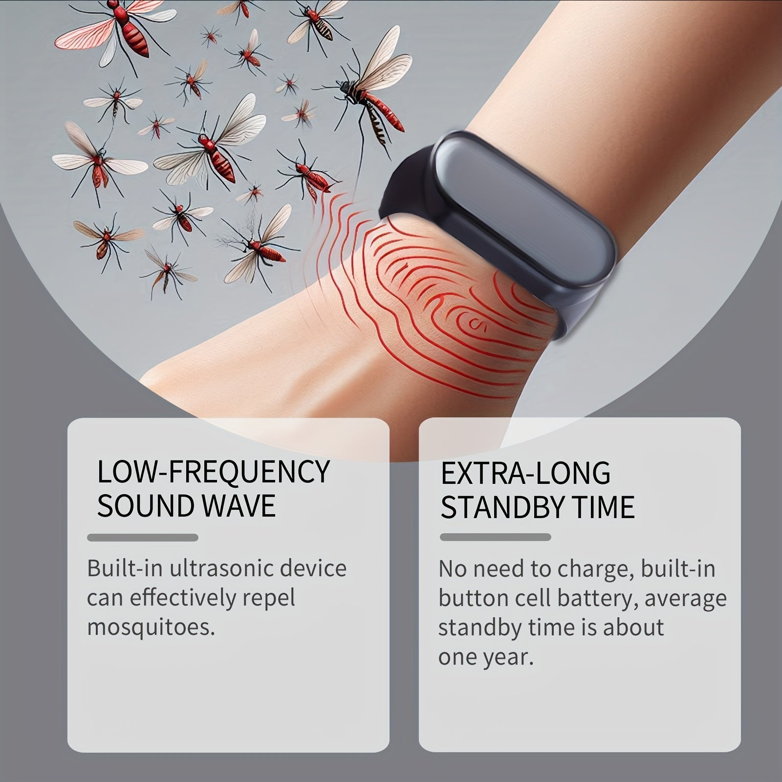 Black Electronic Mosquito Repellent Wristband – Comfortable Fit  Physical Insect Repellent  Non Toxic  Unisex Design  Suitable for Fishing and Outdoor Activities  Includes 2 Button Batteries  Stylish Wearable Bracelet | Modern Wearable | Physical Insect R