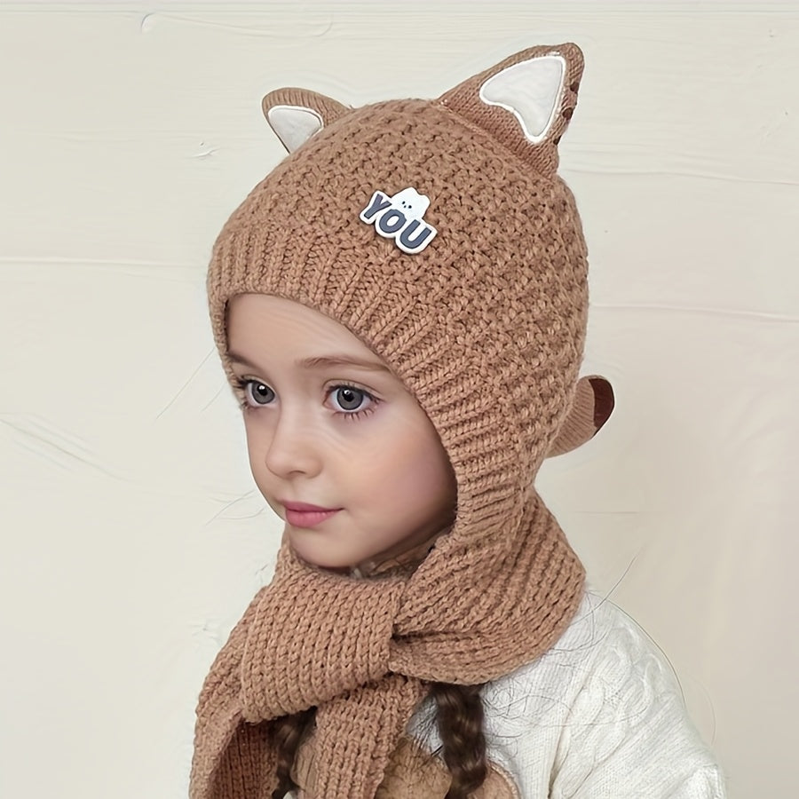 1pc Adorable Cat Ear Warm Hat for Kids   Cozy Knit Hooded Cape with Paw Prints  Stretch Fit  Perfect for Fall/Winter Outdoor Activities  Great for 8 12 Years Olds  Cat Hat