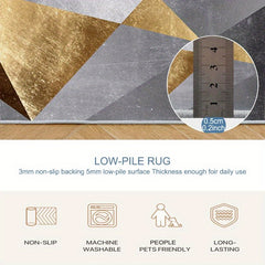 1pc Geometric Abstract Art Style Golden and Gray Front Door Mat Durable Welcome Mat Outdoor Indoor Entrance Door Mat Bedside Mat Bathroom Mat Small Floor Mat Suitable for Spring Summer Autumn and Winter Seasons