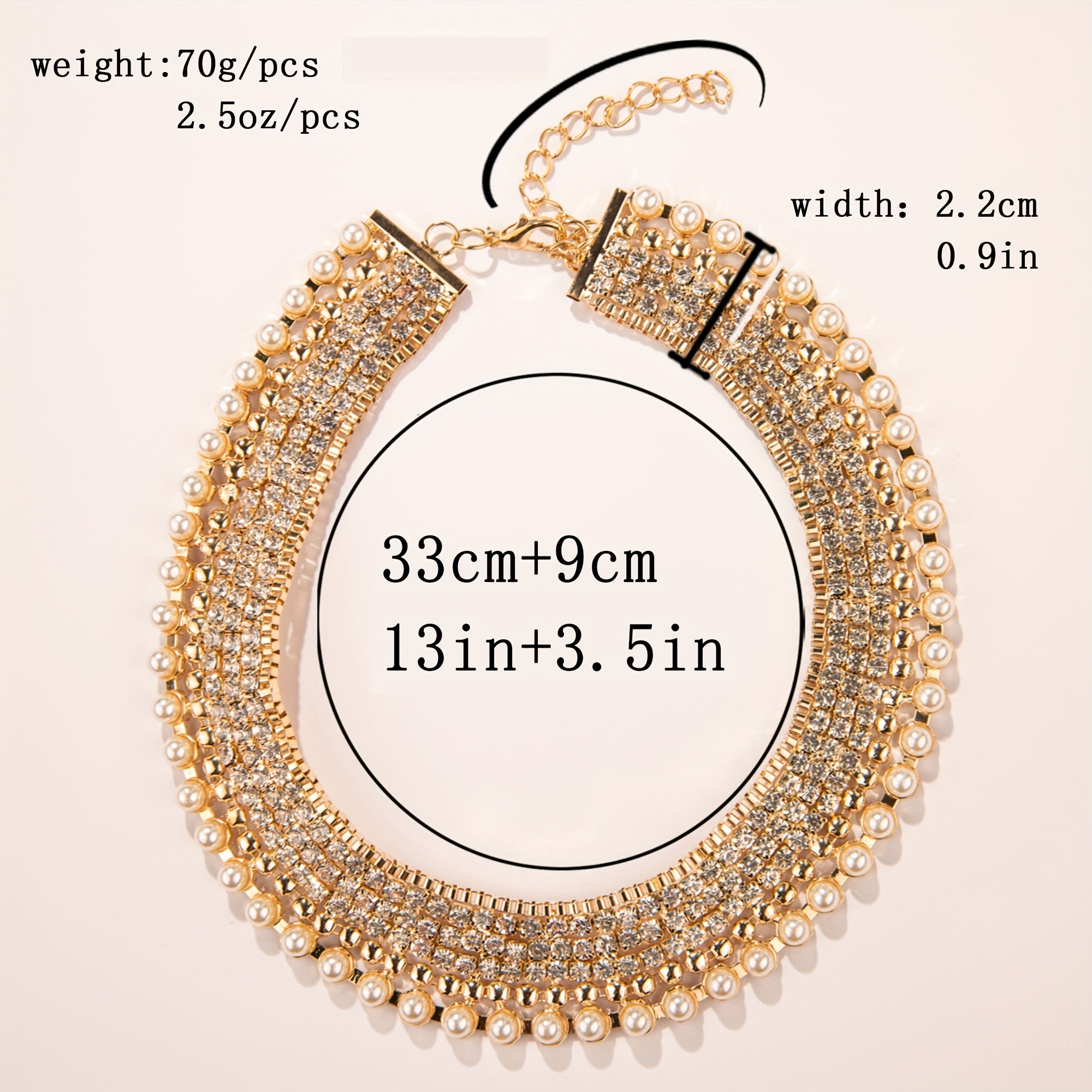 An exaggerated rhinestone and faux necklace suitable for daily wear by women
