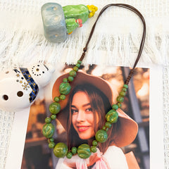 Women's Bohemian Handmade Clay Bead Necklace   Adjustable Turquoise/Green/Blue/Grey/Black/Marble Beads  Boho Ceramic Jewelry Gift for December Birthdays  Valentine’s Day  Everyday & Party Wear  Earth Tone All Season Accessory