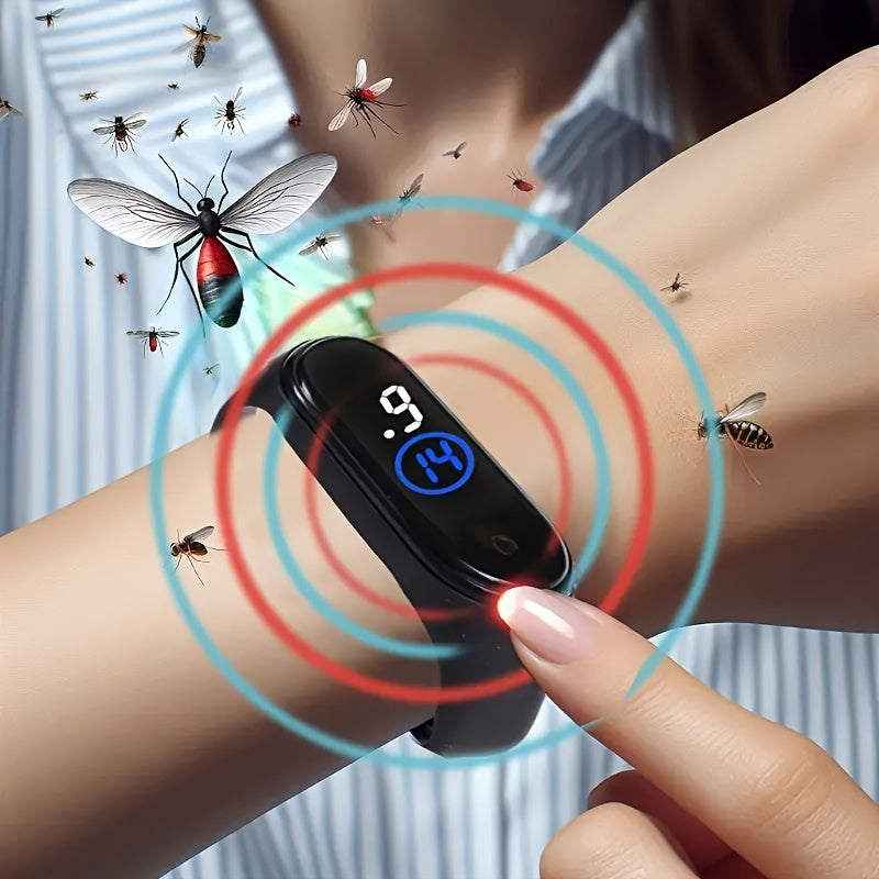 Black Electronic Mosquito Repellent Wristband – Comfortable Fit  Physical Insect Repellent  Non Toxic  Unisex Design  Suitable for Fishing and Outdoor Activities  Includes 2 Button Batteries  Stylish Wearable Bracelet | Modern Wearable | Physical Insect R