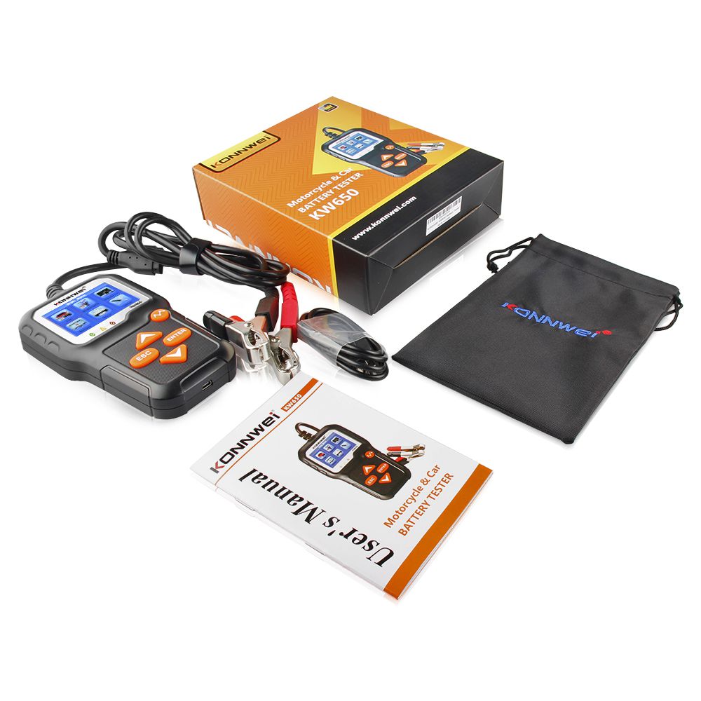 KONNWEI KW650 Car Motorcycle BatteryTester 12V 6V Battery System Analyzer 2000CCA Charging Cranking Test Tools for the Car