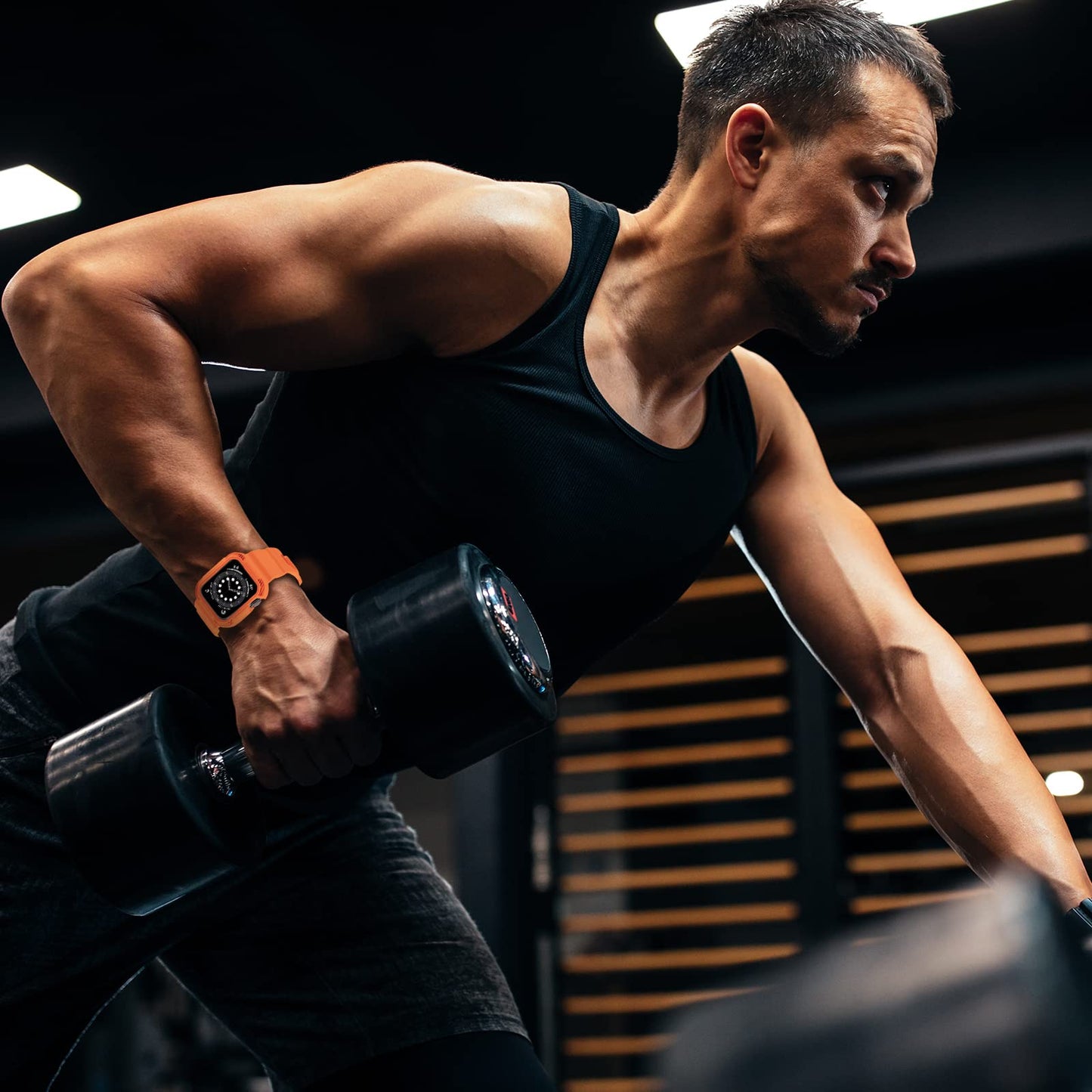 Compatible with Apple Watch Band 45mm 44mm 42mm with Case, Shockproof Rugged Band Strap for iWatch SE2 with Bumper Case Cover Men Women, Orange