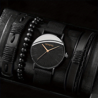 1 Piece Casual Business Men's Quartz Watch And 3 Pieces Bracelets