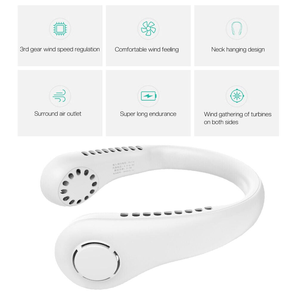 Portable USB Rechargeable Neckband Lazy Neck Hanging Dual Cooling Mini Fan