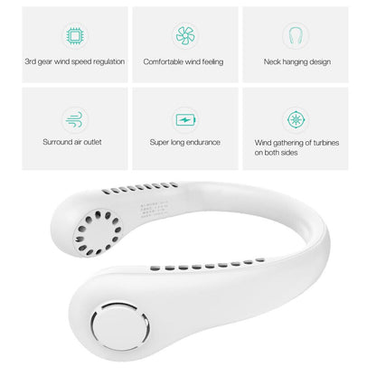 Portable USB Rechargeable Neckband Lazy Neck Hanging Dual Cooling Mini Fan