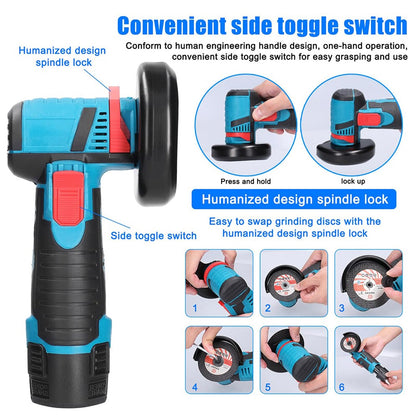 Toplionace 19500RPM 12V Rechargeable Mini Angle Grinder, 800W Handheld Lithium Battery Cordless Polishing Cutting Machine