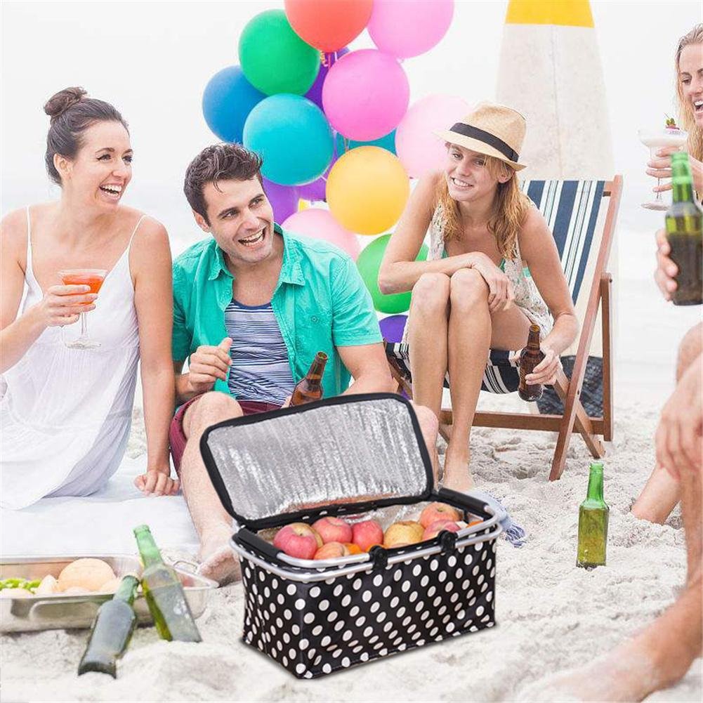 Insulated Foldable Picnic Basket 30L Insulated Bag Folding Basket with Aluminum Handle Portable Fresh-keeping Bag Beer Lunch Home Use