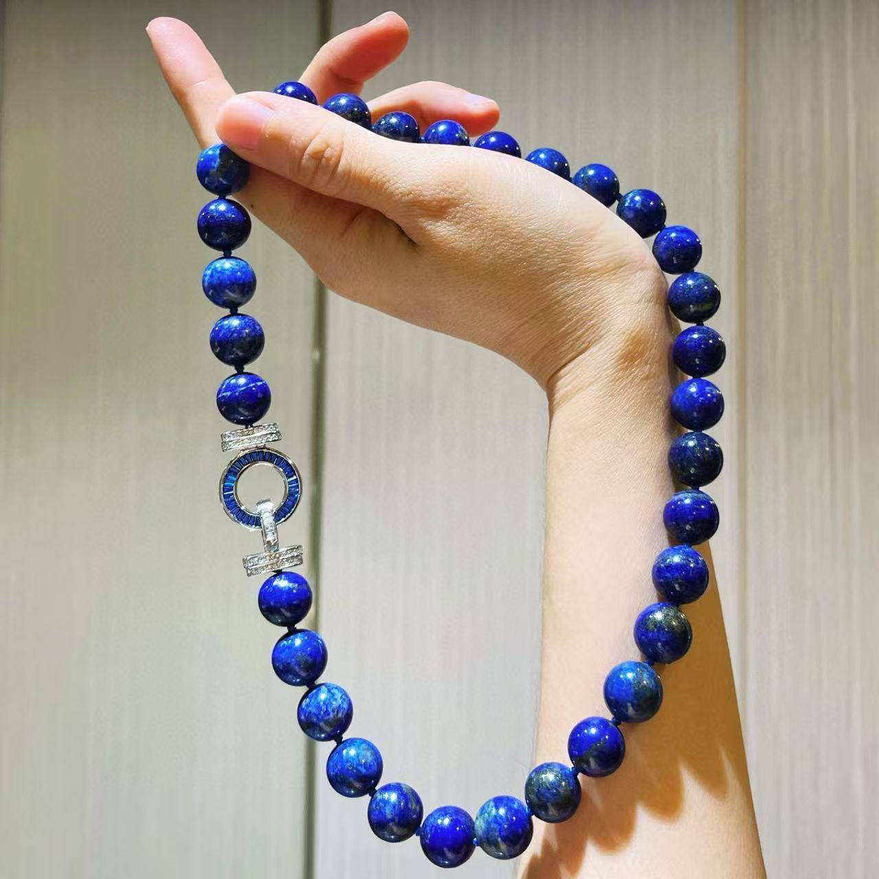 2025 Summer New Arrival 12mm Natural Lapis Lazuli Necklace   Iffé Klein Blue Spirit Design  Handmade Bohemian Jewelry for Women  Elegant Gift for Birthdays  Business Dinners & Parties