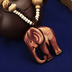 Bohemian Style Wooden 1pc Handmade Elephant Pendant Necklace | Beaded Detail  Eternal Retro Charm | Unisex