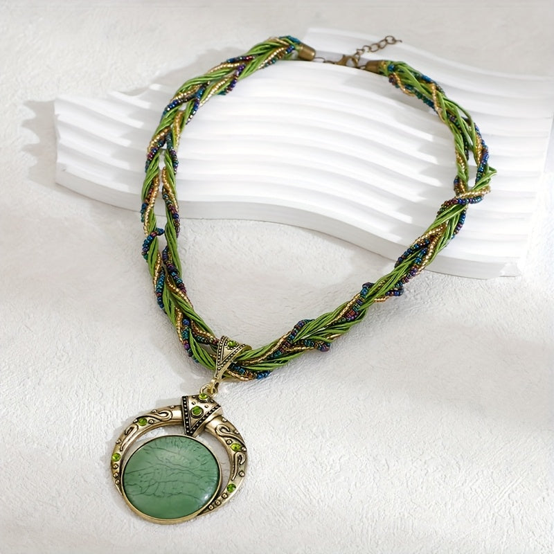 Fashion Bohemian Handwoven Necklace  Ethnic Style Hollow Round Pendant Women's Sweater Chain