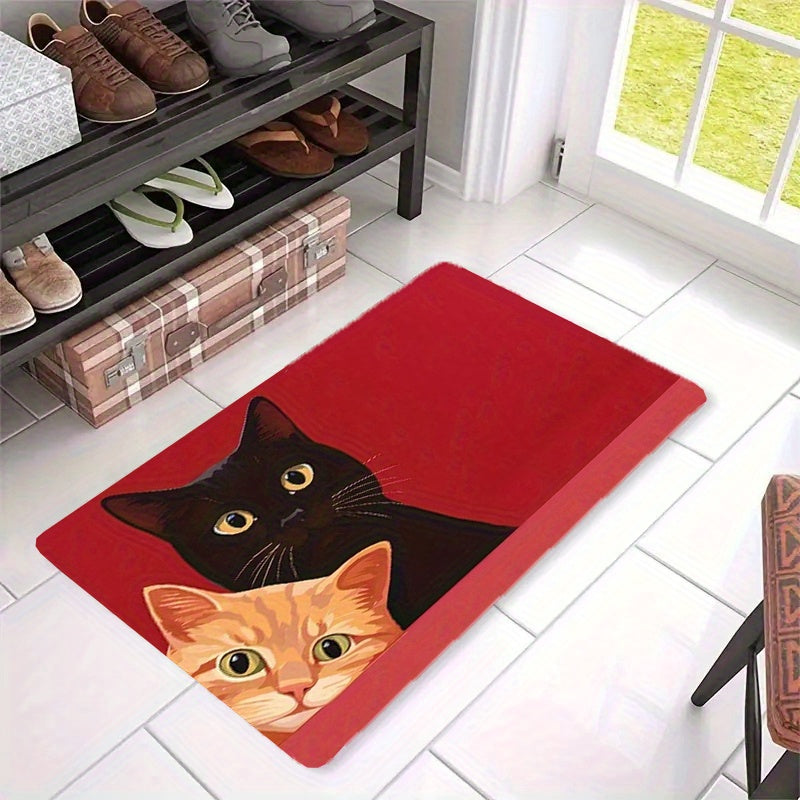 A Flannel Welcome Mat for The Entrance  Featuring a Design with Two Cute Cats  Weighing 450G/㎡  10Mm Thick And Easy to Clean  Suitable for Indoor And Outdoor Decoration  Entryways  Living Rooms  Bedrooms  Offices  Kitchens  Bathrooms  And Hallways.