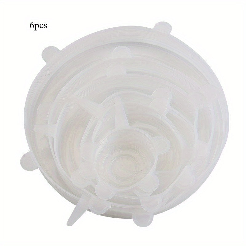6pcs/set Food Grade Silicone Covers   Round Sealed BPA Free Fresh Keeping Lids for Cups  Pots  Pans   Durable Kitchen & Restaurant Use  Silicone Covers for Food  Kitchen Essentials  Transparent Design  Bpafree Material