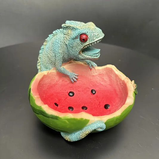 1pc Modern Resin Chameleon Lizard Watermelon Shaped Ashtray Animal Theme Irregular Tabletop De