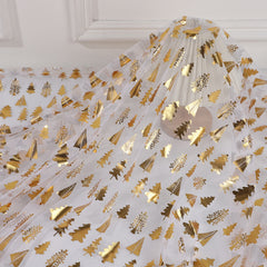 1pc Sparkling Golden Christmas Organza Fabric   Large Roll (149.86cm x 50.04cm) Pre Cut Sheer Gauze with Golden Pine Trees  Holly & Snowflakes Print   100% Polyester for DIY Wedding  Party Decorations  Tablecloth  Drapes  Quilting   Shimmering Golden