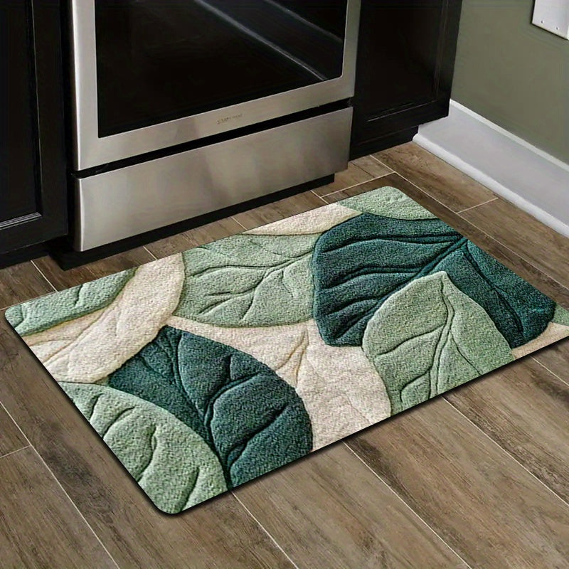 1Pc Spring Green Leaf Pattern Flannel Door Mat 100%