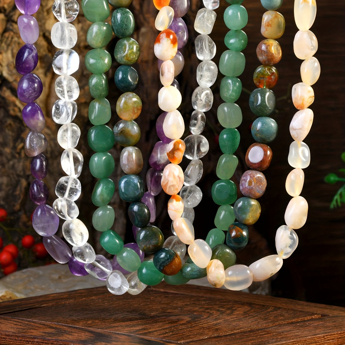 Handmade Boho Natural Stone Bead Necklace   Multicolor Irregular Smooth Gemstones  Lightweight Choker for Women  Vacation & Everyday Jewelry  Bohemian Summer Fashion Accessory  Boho Jewelry  Elegant Bead Design