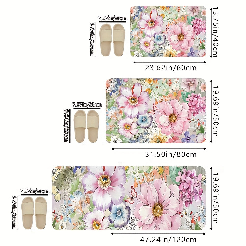 1Pc Floral Pattern Anti Slip Washable Door Mat Spring