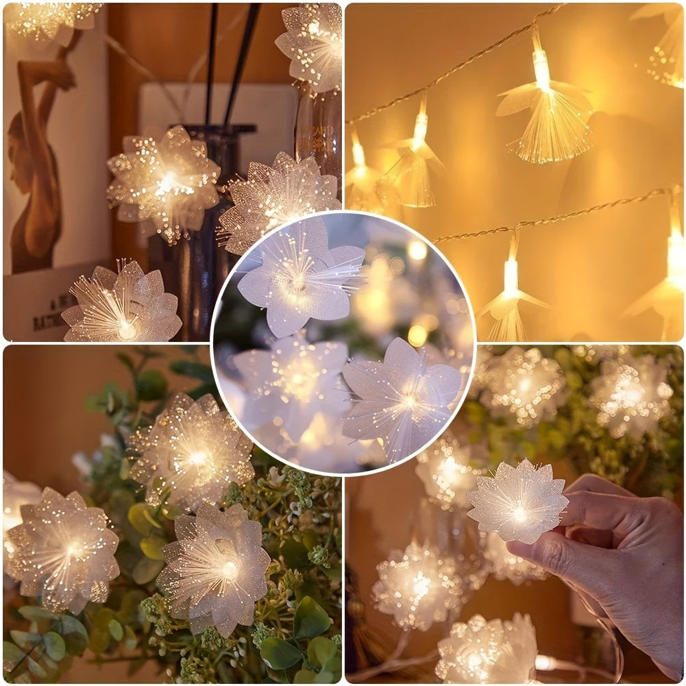 1pc Romantic LED Fiber Optic Fairy Light Battery operated Garland Valentine's Day Christmas Holiday Decoration Party New Year's Wedding Decor Artificial Flowers Festoon