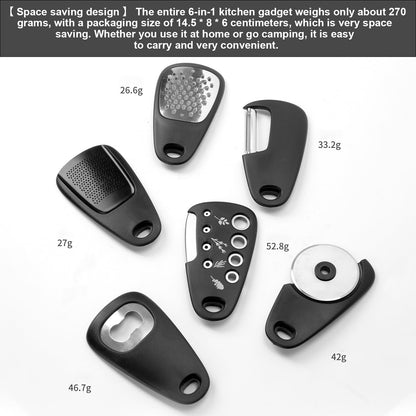 6-in-1 Portable Kitchen Helper, Peeler, Camping Accessories, Bottle Opener, Pizza Cutter, Fruit Vegetable Peeler, Cheese Grater, Garlic, Ginger Mill, Leaf, Herb Stripper Potato Peeler for Kitchen Aid