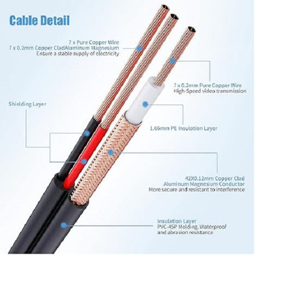 40M BNC Cable Video + DC Power CCTV Cable